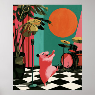 Arte de pared de música retro de hámster cantando