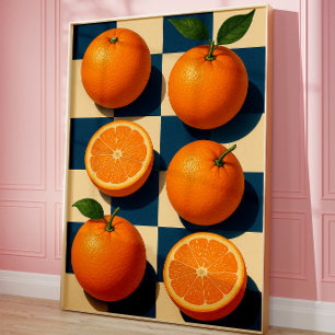 Arte de pared de naranja, Arte retro de fruta nara