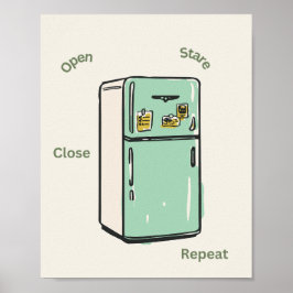 Arte de pared de nevera retro abrir mirar cerrar r