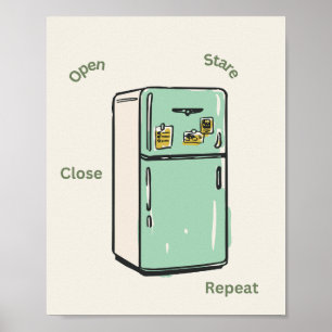 Arte de pared de nevera retro abrir mirar cerrar r