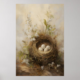 Arte de pared de nido de pájaro, impresión de natu