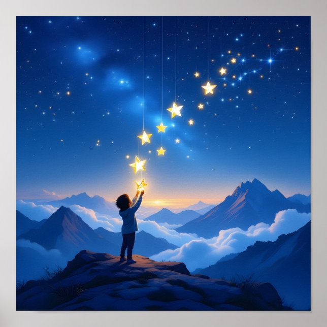Arte de pared de niño estrella en el cielo nocturn (Frente)