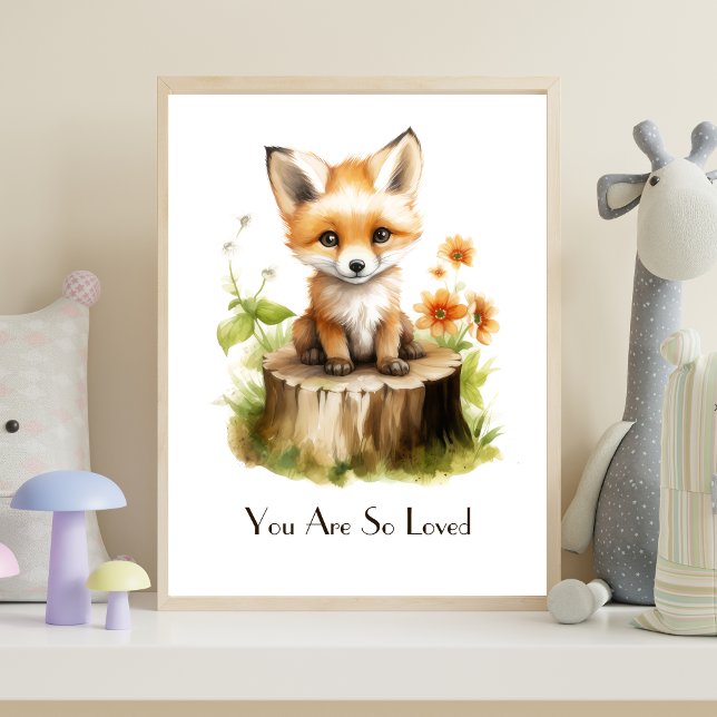 Arte de pared de nursery de zorro bebé personaliza (Baby Fox Nursery Wall Art Print Poster. Printed or Digital Download)