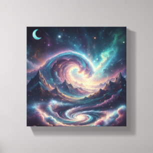 Arte de pared de ondas celestes cósmicas   Luna y 