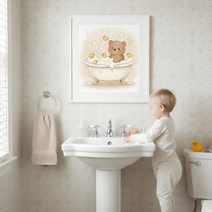 Arte de pared de oso en bañera para baño de niños