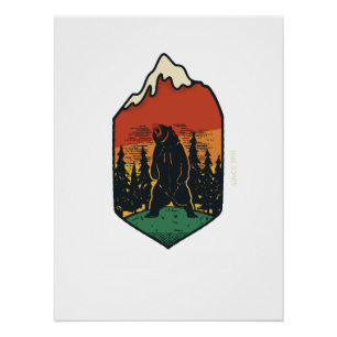Arte de Pared de Oso Grizzly Decoración Rústica