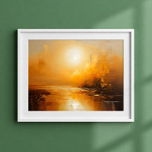 Arte de pared de paisaje abstracto de puesta de so