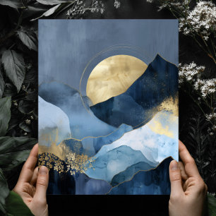 Arte de pared de paisaje abstracto moderno azul ma