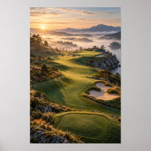 Arte de pared de paisaje de campo de golf al atard