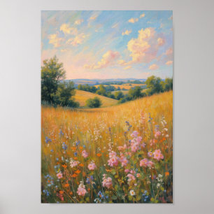 Arte de pared de paisaje de flores silvestres de p