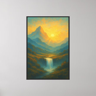 Arte de pared de paisaje de montaña de cascada dor