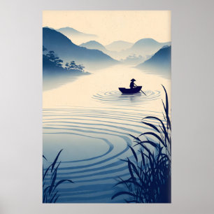 Arte de pared de paisaje de río Minimalista Barco