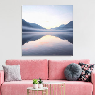 Arte de pared de paisaje escénico de lago y montañ