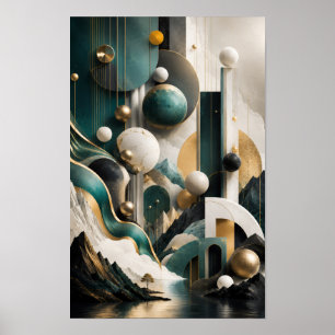 Arte de pared de paisaje geométrico 3D de lujo