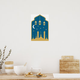 Arte de pared de paisaje nocturno islámico
