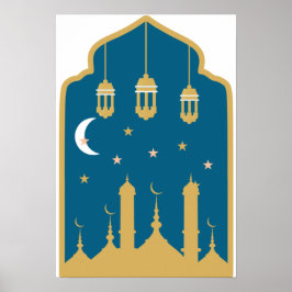 Arte de pared de paisaje nocturno islámico