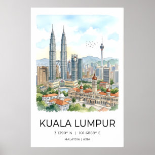 Arte de pared de paisaje urbano de Kuala Lumpur - 