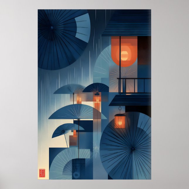 Arte de pared de paraguas japonés capa lluvia y (Frente)