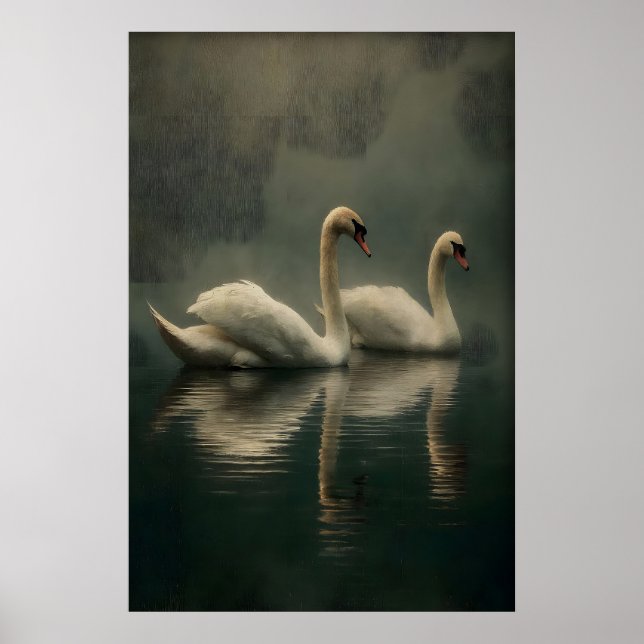 Arte de pared de pareja de cisnes antiguos, ilustr (Frente)