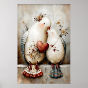 Arte de pared de pareja de palomas, Ilustración ro