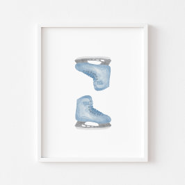 Arte de pared de patines de hockey sobre hielo azu