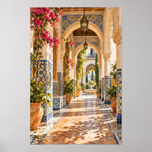 Arte de pared de patio con arco de azulejos orname