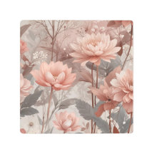 Arte de pared de patrones florales rosados y nutme