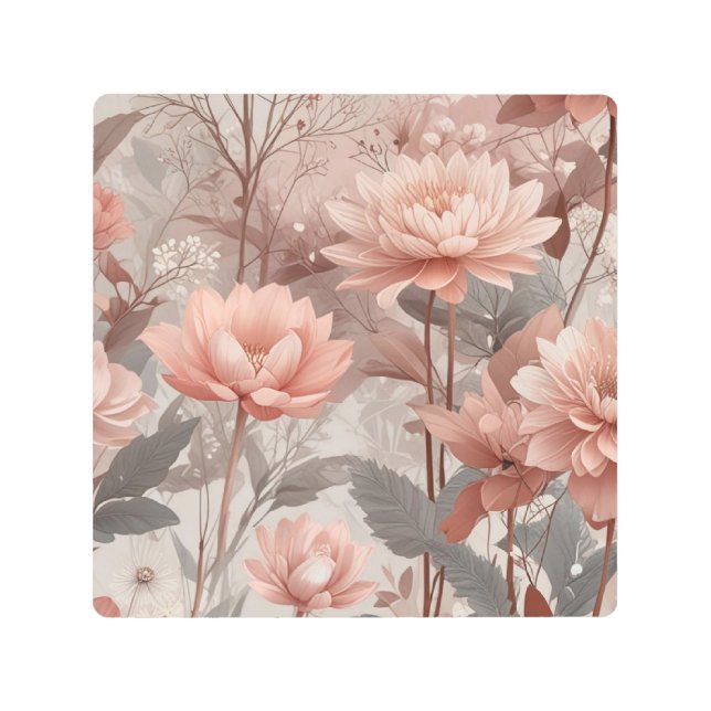 Arte de pared de patrones florales rosados y nutme (Anverso)