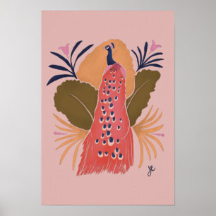 Arte de pared de pavo real moderno