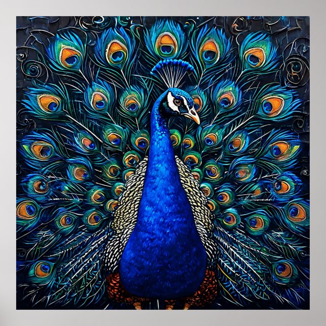 Arte de pared de pavo real para decoración elegant (Frente)