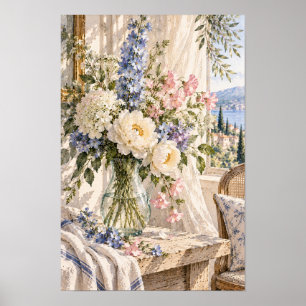 Arte de pared de peonía blanca de campo francés Va