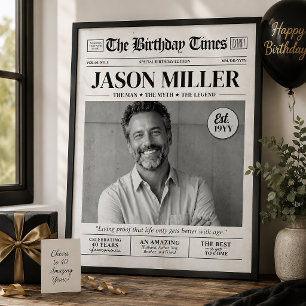 Arte de pared de periódico de cumpleaños personali