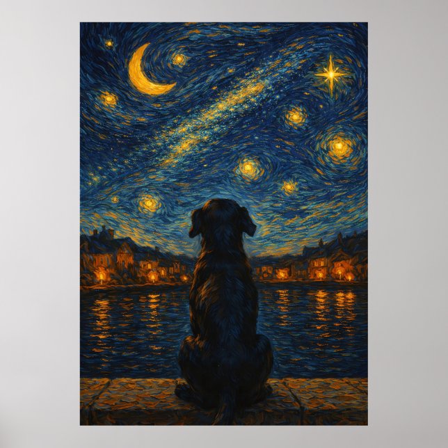 Arte de pared de perro bajo el cielo estrellado (Frente)
