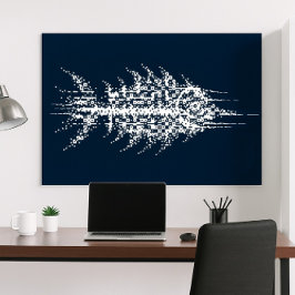 Arte de Pared de Pez Blanco con Glitch Pixel