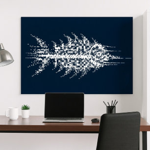Arte de Pared de Pez Blanco con Glitch Pixel