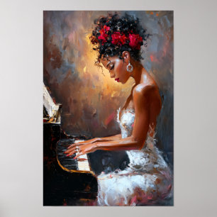 Arte de pared de pianista mujer negra Afrocentri