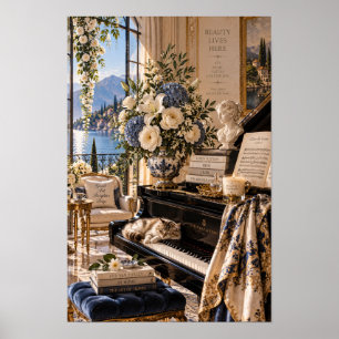 Arte de pared de piano vintage del lago italiano