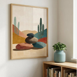 Arte de pared de piedra de cactus del desierto par