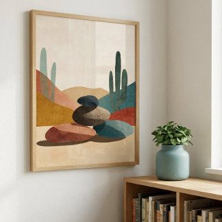 Arte de pared de piedra de cactus del desierto par