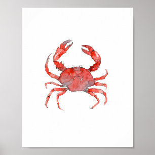 Arte de pared de pintura de cangrejo rojo acuarela