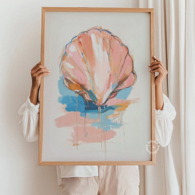 Arte de pared de pintura de conchas marinas, impre (Seashell Painting Wall Art, Coastal Poster Print)