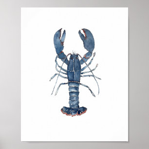 Arte de pared de pintura de langosta azul acuarela