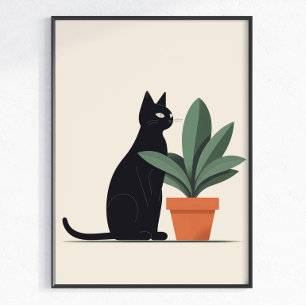 Arte de pared de planta de gato negro Póster minim