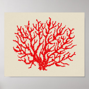 Arte de pared de playa de coral rojo Impresión de 