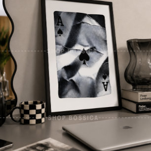 Arte de pared de póquer abstracto en blanco y negr