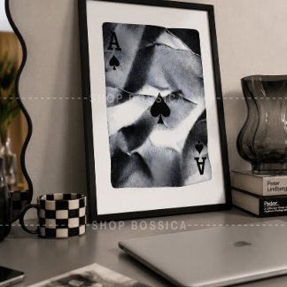 Arte de pared de póquer abstracto en blanco y negr