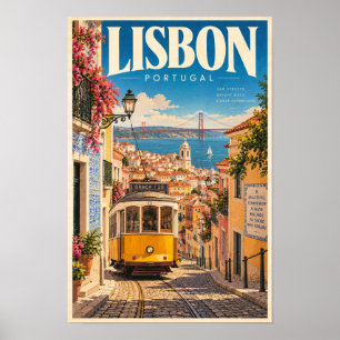 Arte de pared de póster de viaje de tranvía amaril