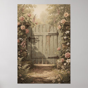 Arte de pared de puerta de jardín salvia con rosas