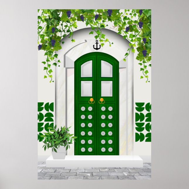 Arte de pared de puertas verde árabe libio antiguo (Frente)