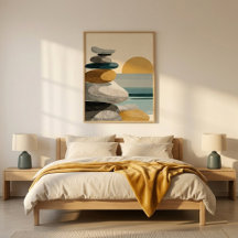 Arte de pared de puesta de sol de pila de piedras